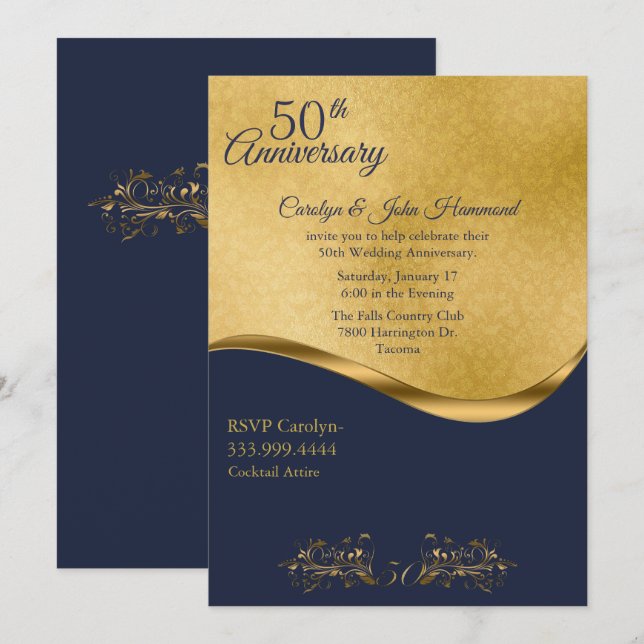 Convite de Aniversário de Casamento de 50 anos Nav (Frente/Verso)