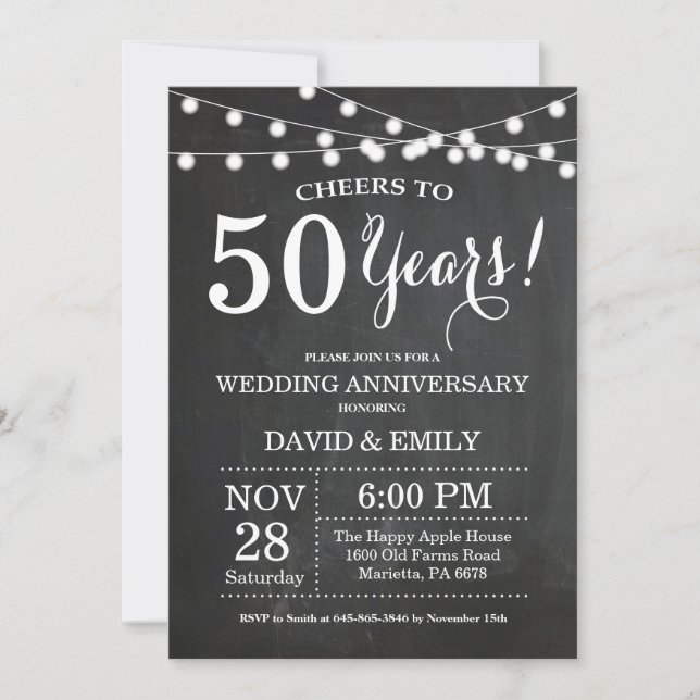 Convite de Aniversário de Casamento de 50 Anos Qua (Frente)