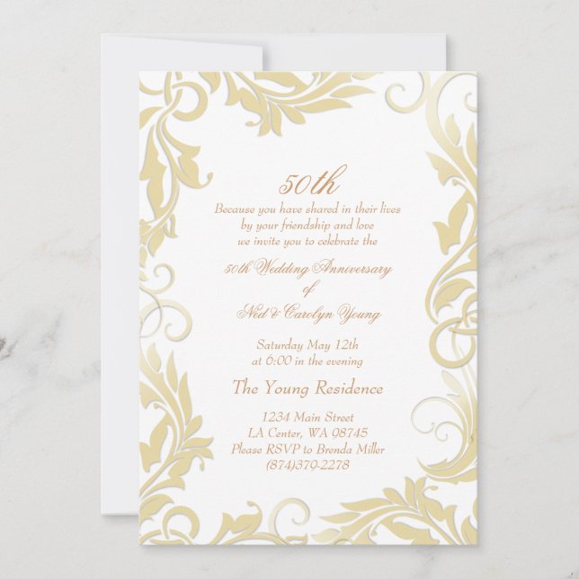 Convite de Aniversário de Casamento de 50 anos Red (Frente)