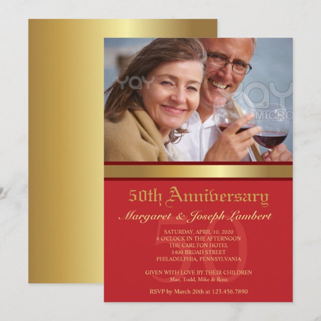 Convite de Aniversário de Casamento de 50 Anos Sim (Frente/Verso)