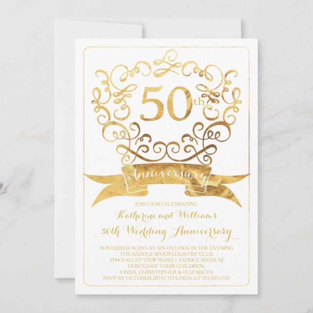 Convite de Aniversário de Casamento de 50 Anos Vin (Frente)