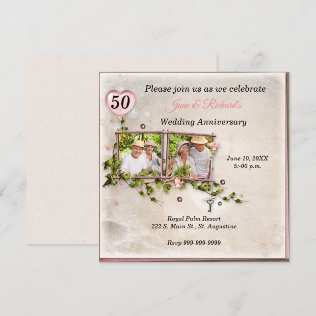 Convite de Aniversário de Casamento de 50 Fotos (Frente/Verso)