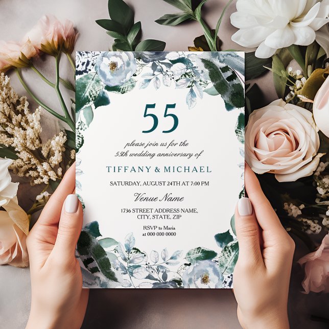Convite de Aniversário de Casamento de 55 Anos Esm (Criador carregado)