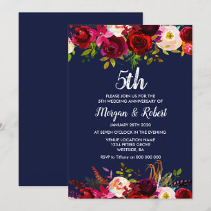 Convite de Aniversário de Casamento de 5 anos Flor