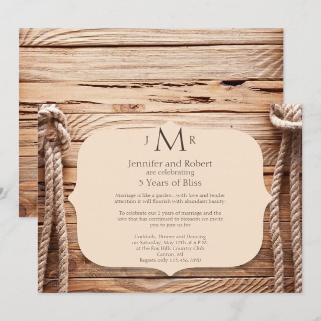 Convite de Aniversário de Casamento de 5 anos Love (Frente/Verso)