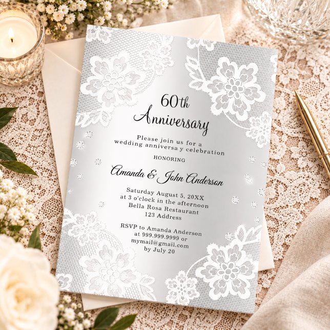 Convite de aniversário de casamento de 60 anos com (Criador carregado)