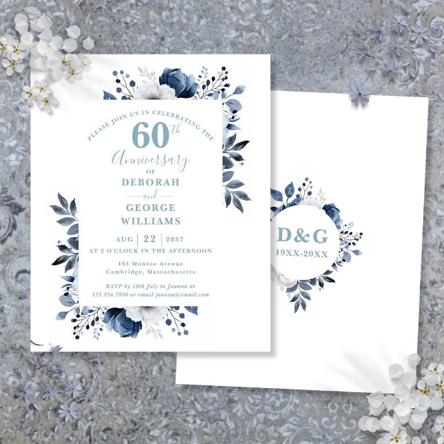 Convite de Aniversário de Casamento de 60 Anos com (Budget Floral 60th Wedding Anniversary Invitation)