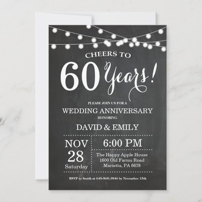 Convite de Aniversário de Casamento de 60 Anos Qua (Frente)
