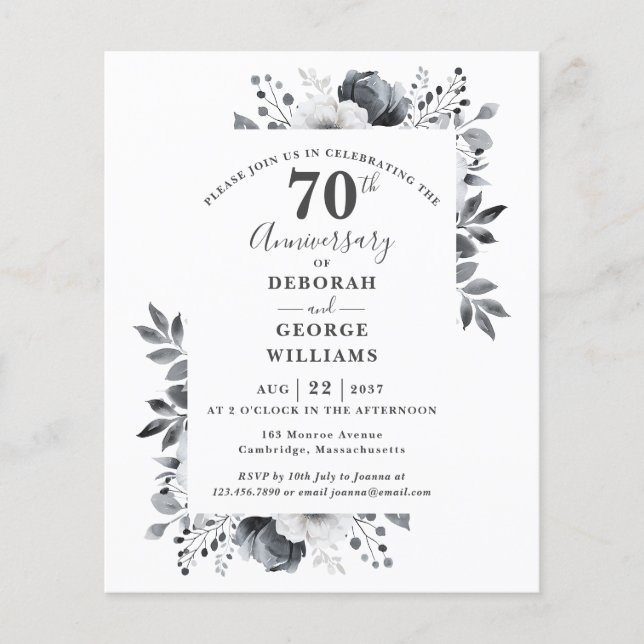 Convite de Aniversário de Casamento de 70 Anos com (Frente)