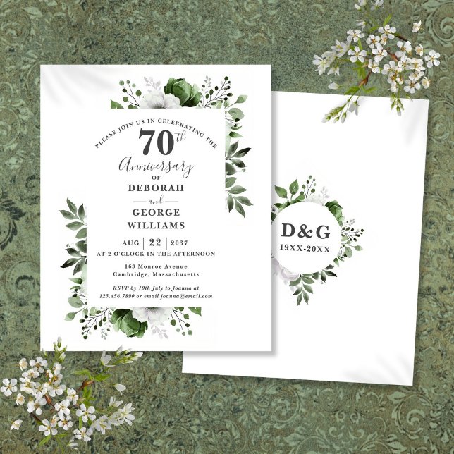 Convite de Aniversário de Casamento de 70 Floral d (Budget Floral 70th Wedding Anniversary Invitation)