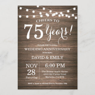 Convite de Aniversário de Casamento de 75 Anos em 