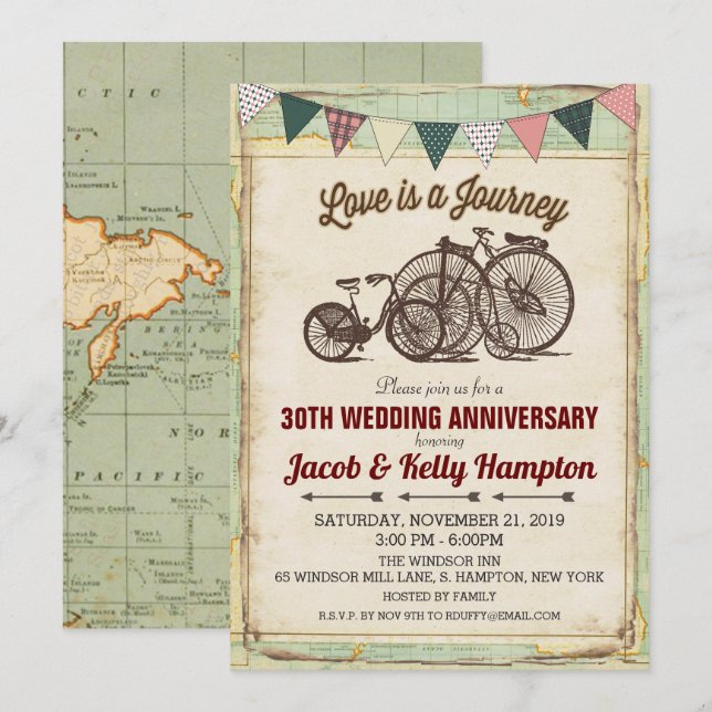 Convite de Aniversário de Casamento de Bicicleta V (Frente/Verso)
