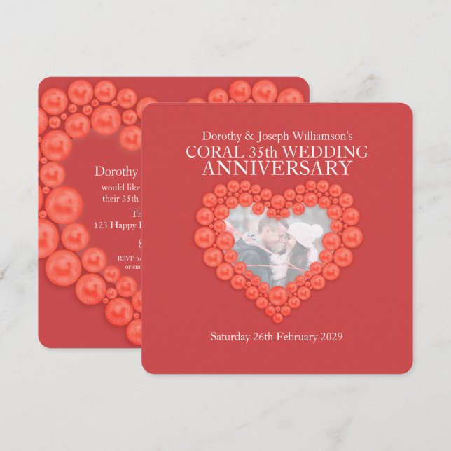 convite de aniversário de casamento de coral 35 an (Frente/Verso)