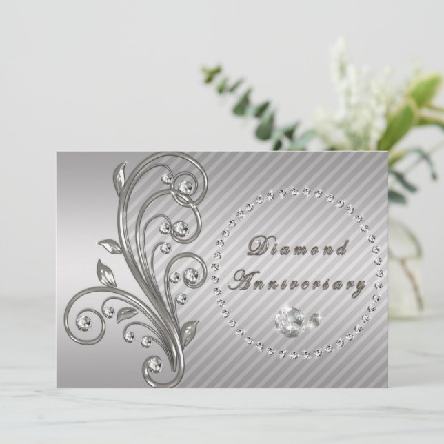 Convite de Aniversário de Casamento de Diamante (Em pé/Frente)