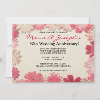 Convite de Aniversário de Casamento de Flores de P