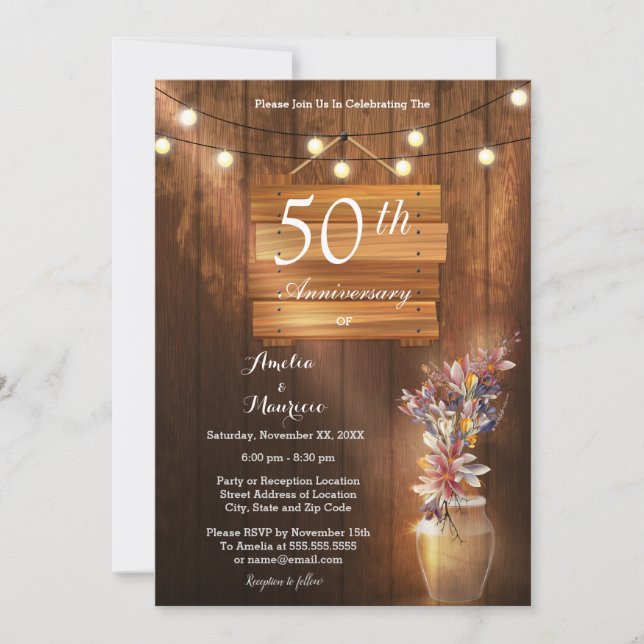 Convite de Aniversário de Casamento de Madeira Bri (Frente)