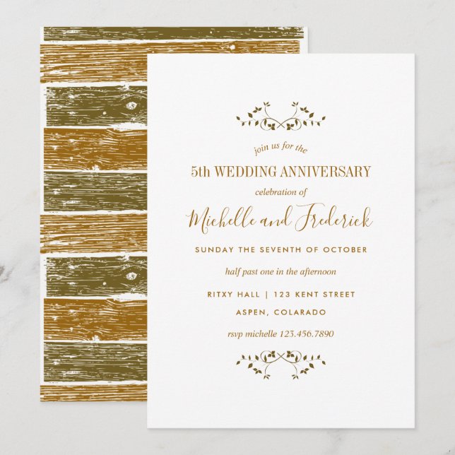 Convite de Aniversário de Casamento de Madeira de  (Frente/Verso)