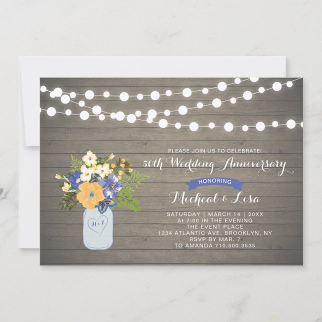 Convite de Aniversário de Casamento de Madeira Rús (Frente)