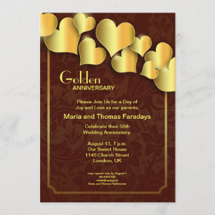 convite de aniversário de casamento de ouro