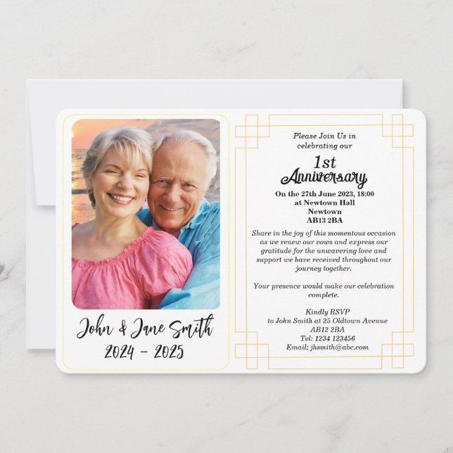 Convite de Aniversário de Casamento de Papel Perso (Frente)