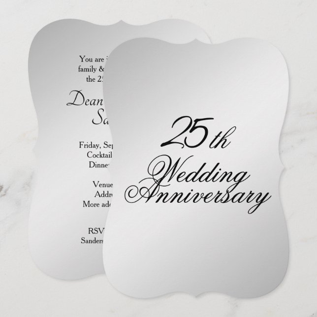 Convite de Aniversário de Casamento de Prata (Frente/Verso)