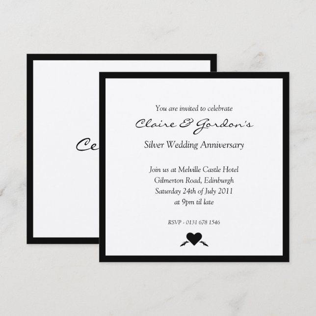 Convite de Aniversário de Casamento de Prata (Frente/Verso)