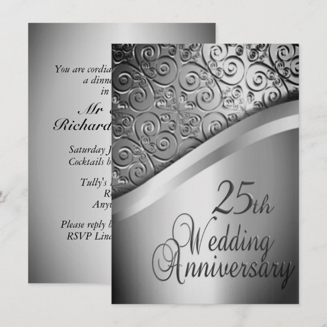 Convite de Aniversário de Casamento de Prata (Frente/Verso)