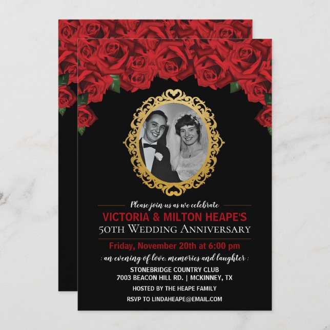 CONVITE DE ANIVERSÁRIO DE CASAMENTO DE ROSAS DE QU (Frente/Verso)