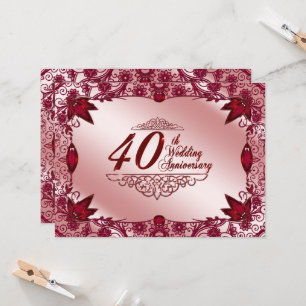 Convite de Aniversário de Casamento de Rubi 5.5x7.