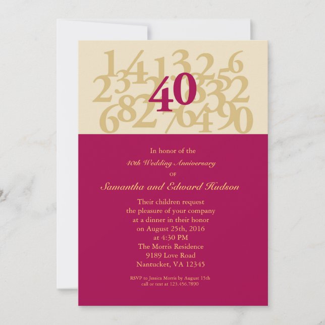 Convite de Aniversário de Casamento de Rubi nº 40 (Frente)