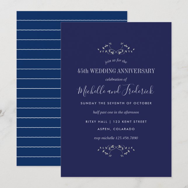 convite de aniversário de casamento de safira 45 a (Frente/Verso)