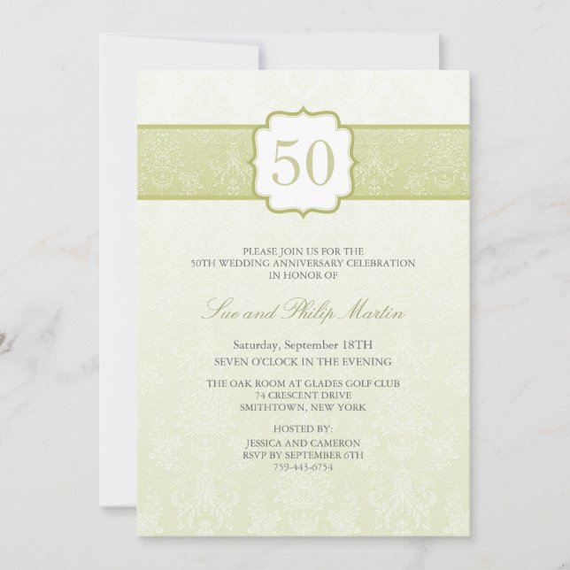 Convite de Aniversário de Casamento Dourado Floral (Frente)