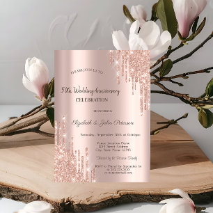 Convite de Aniversário de Casamento Dourado Rosa c