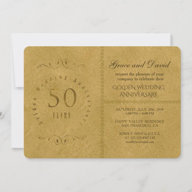 Convite de Aniversário de Casamento Elegante Doura (Frente)