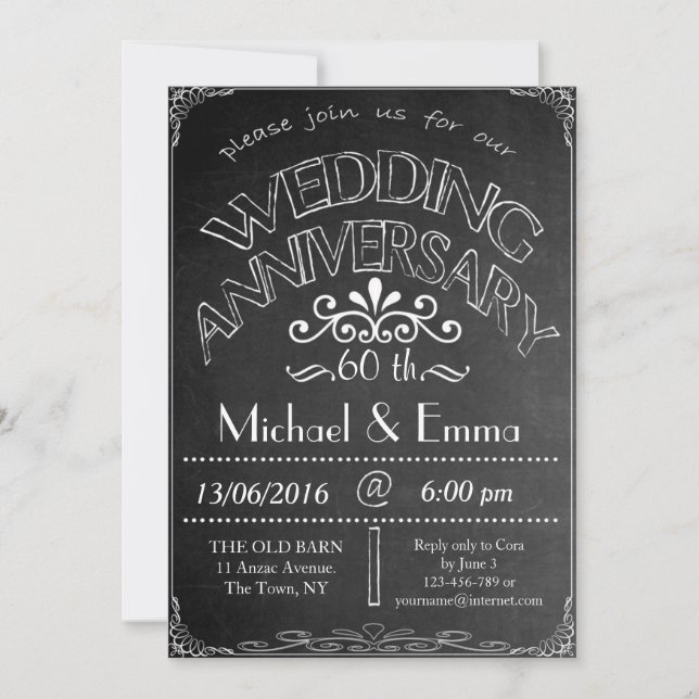 Convite de Aniversário de Casamento em Lousa 60º (Frente)