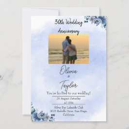 Convite de Aniversário de Casamento Floral Azul Cl