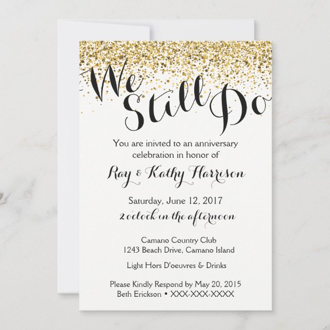 Convite de Aniversário de Casamento Gold We Still  (Frente)