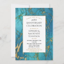 Convite de Aniversário de Casamento Mármore Azul D