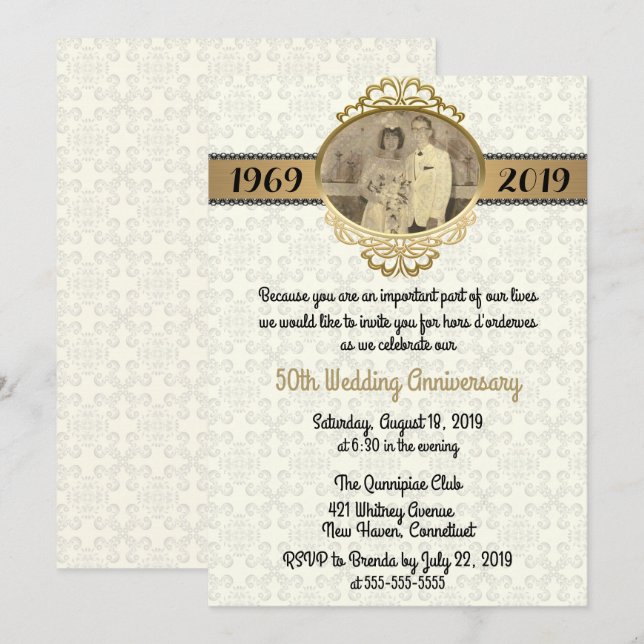 Convite de Aniversário de Casamento no Estilo Vint (Frente/Verso)