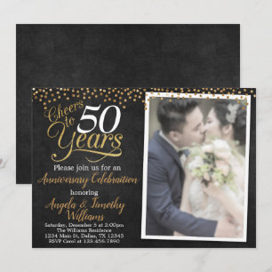 Convite de Aniversário de Casamento Preto e Dourad