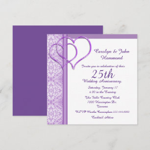 Convite de Aniversário de Casamento Purple Hearts