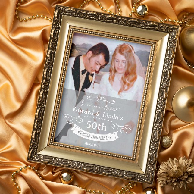 Convite de Aniversário de Casamento Retrô - Qualqu (Criador carregado)