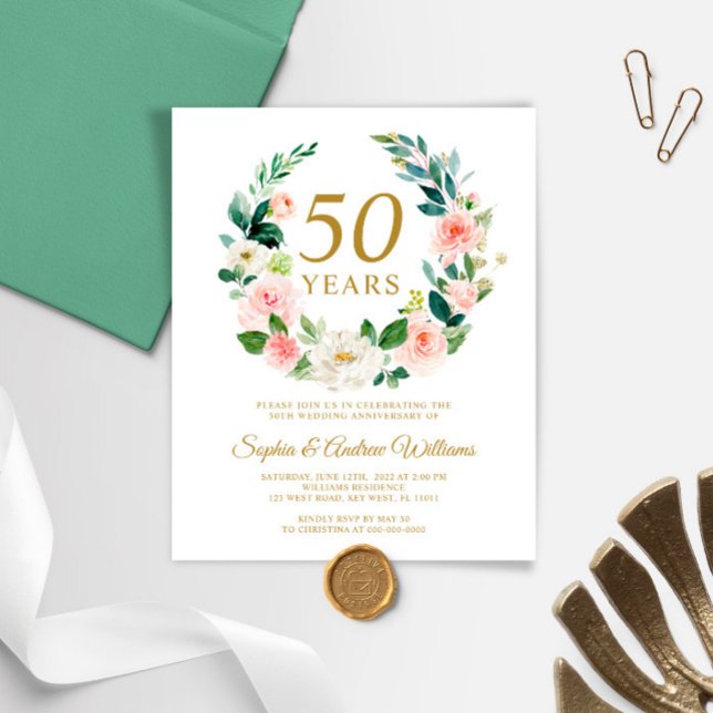 Convite de Aniversário de Casamento Rosa-Esbranqui (Criador carregado)