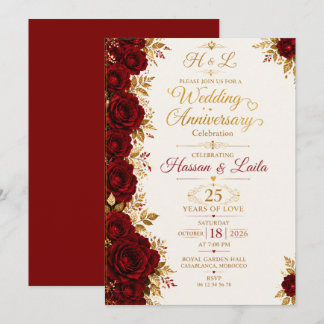 Convite de Aniversário de Casamento Rosa Vermelha 