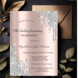 Convite de Aniversário de Casamento Rose Gold com 