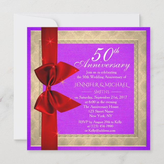 Convite de Aniversário de Casamento Roxo Elegante (Frente)