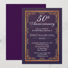 Convite de Aniversário de Casamento Roxo Vintage E