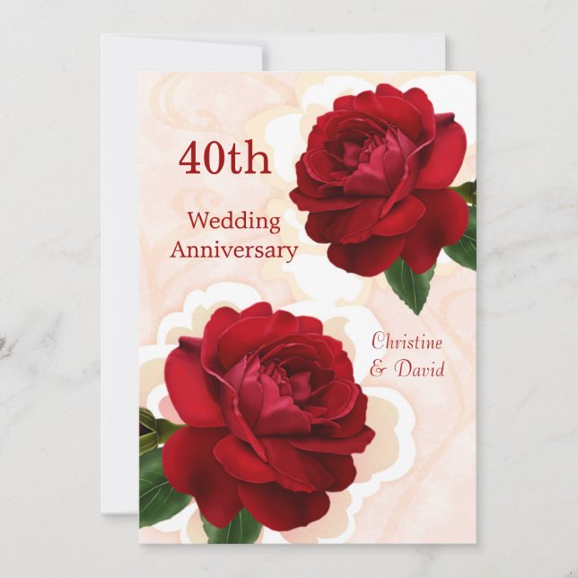 Convite de Aniversário de Casamento Rubi 40º com R (Frente)
