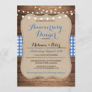 Convite de Aniversário de Casamento Rústico Azul