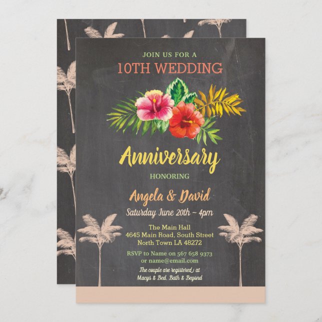 Convite de Aniversário de Casamento Tropical Aloha (Frente/Verso)
